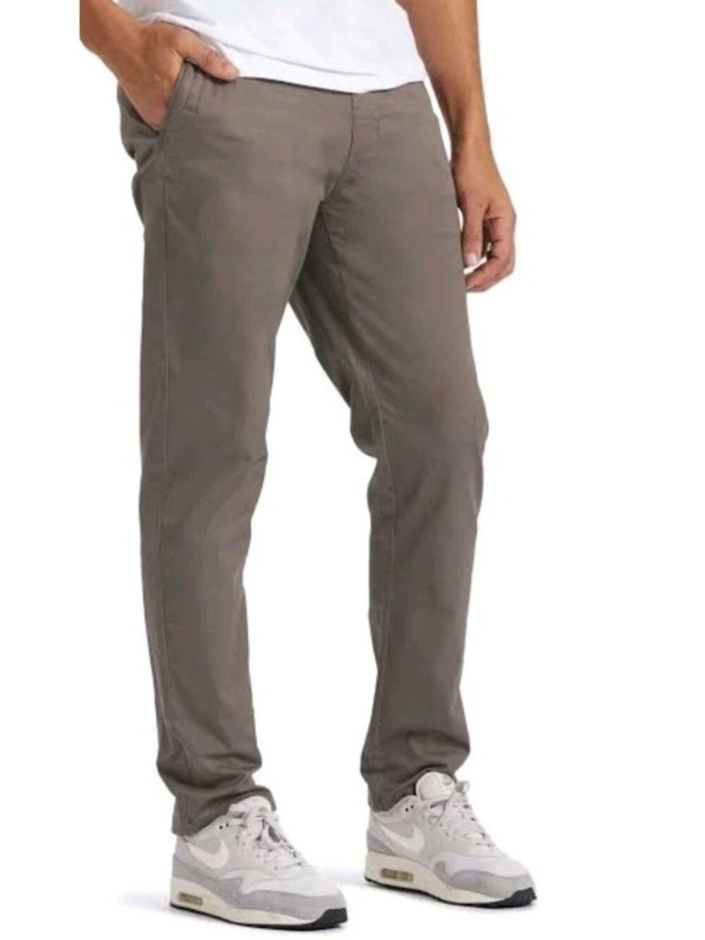 Vuori Collins Chino Pants Men's Size 33 Olive Gray Stretch Zip Pockets